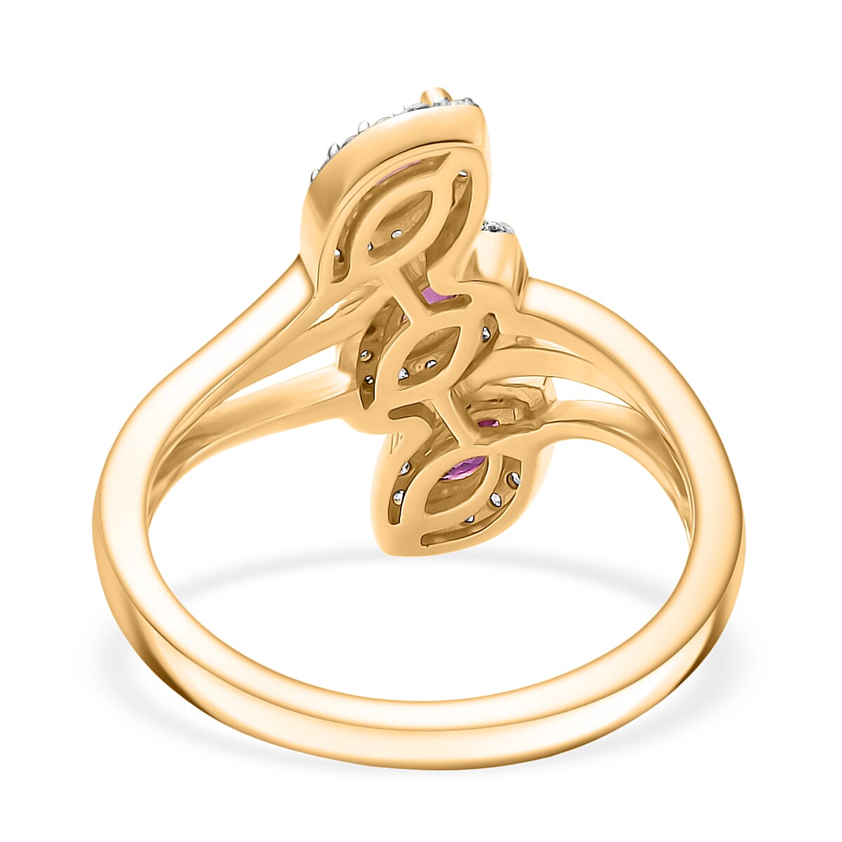 Natural Unheated Ruby & White Zircon Ring in 18K Vermeil Yellow Gold Plated Sterling Silver