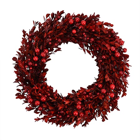 Pre-Lit Christmas Wreath with 12 Warm LEDs (35 cm) - Red Berry