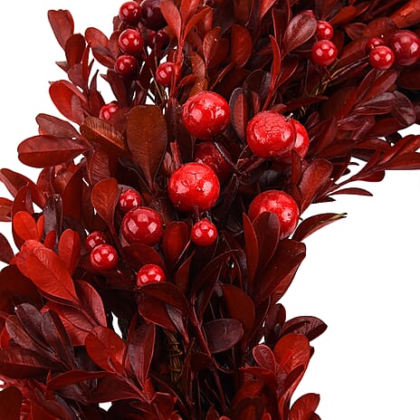Pre-Lit Christmas Wreath with 12 Warm LEDs (35 cm) - Red Berry