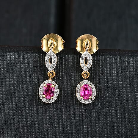 Ruby, White Zircon Main Stone With Side Stone Earring in 18K YG VermeilSterling Silver  0.686  Ct.