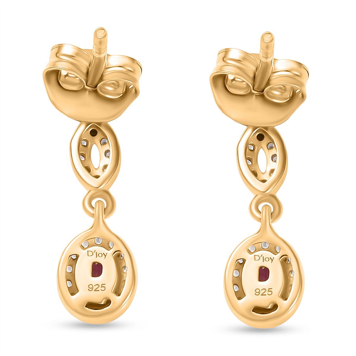 Natural Unheated Ruby & White Zircon Push Back Earring in 18K Vermeil Yellow Gold Plated Sterling Silver