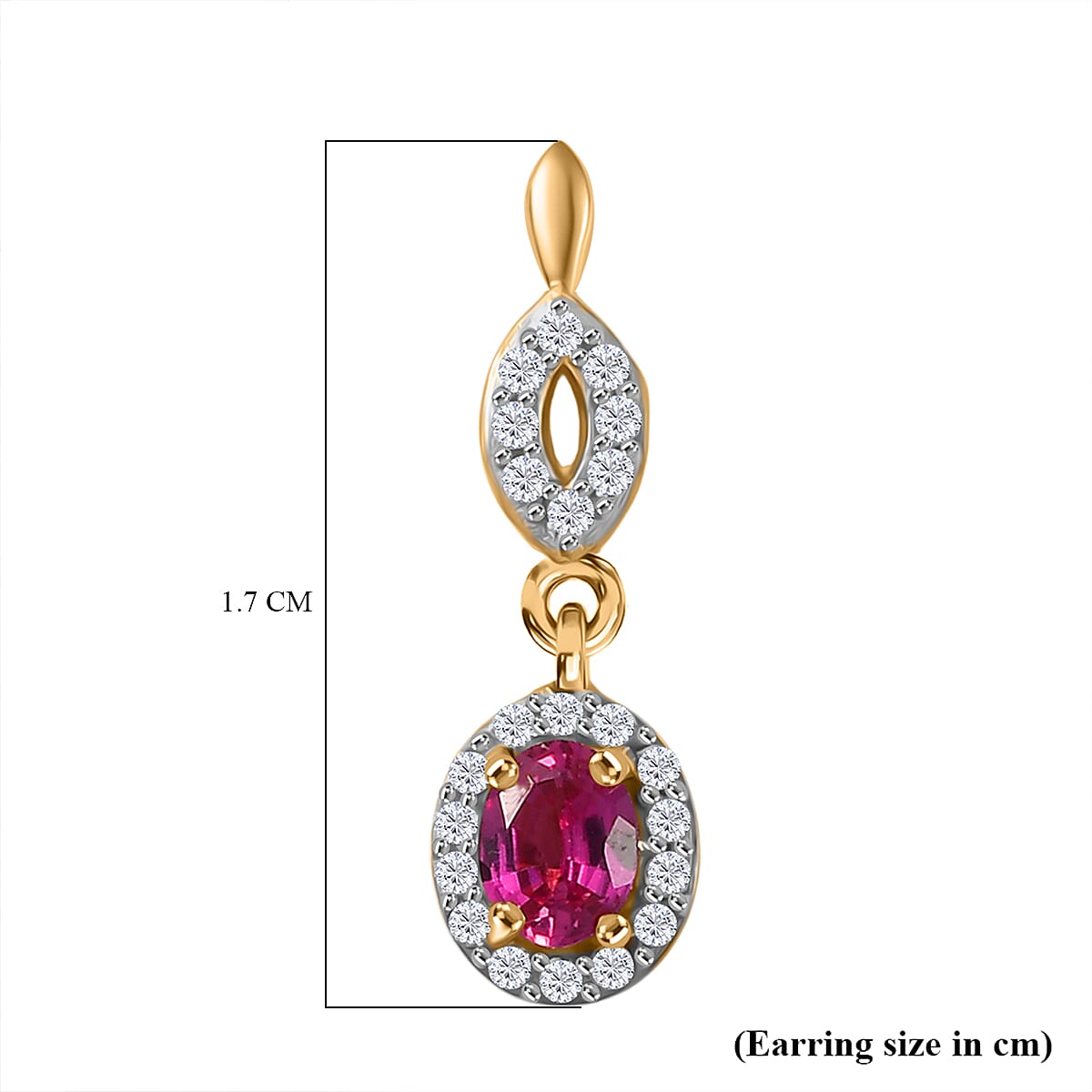Natural Unheated Ruby & White Zircon Push Back Earring in 18K Vermeil Yellow Gold Plated Sterling Silver