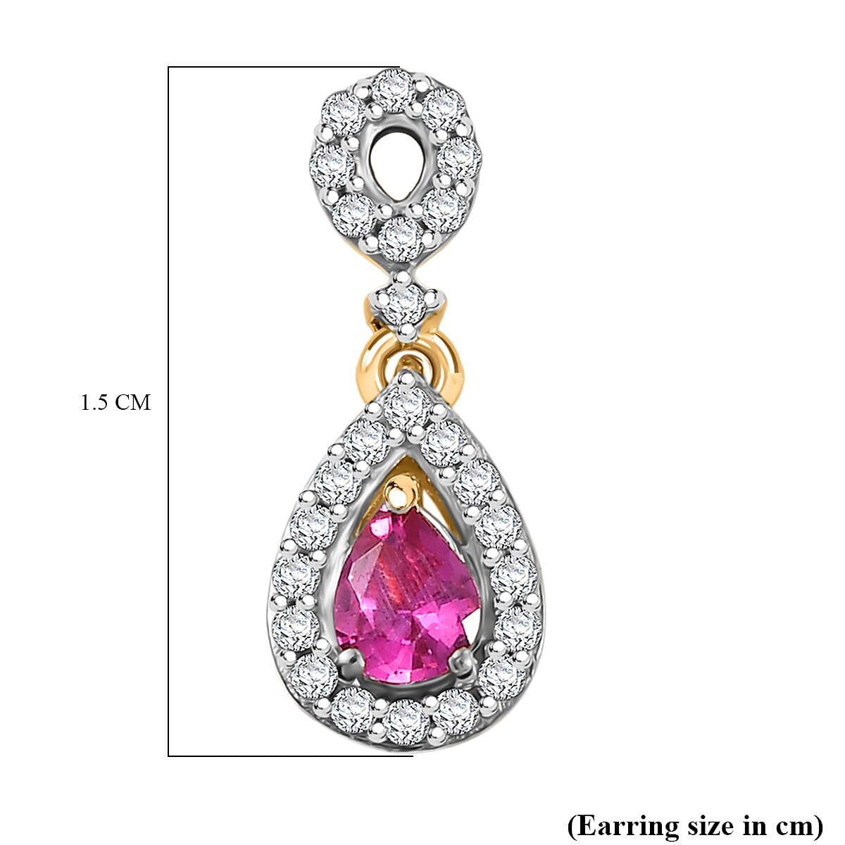 Natural Unheated Ruby & White Zircon Dangling Push Back Earring in 18K Vermeil Yellow Gold Plated Sterling Silver