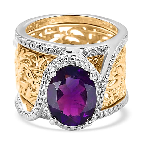 D'joy African Amethyst Solitaire Ring in Two Tone Plating 3.27 Ct.