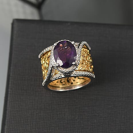 D'joy African Amethyst Solitaire Ring in Two Tone Plating 3.27 Ct.