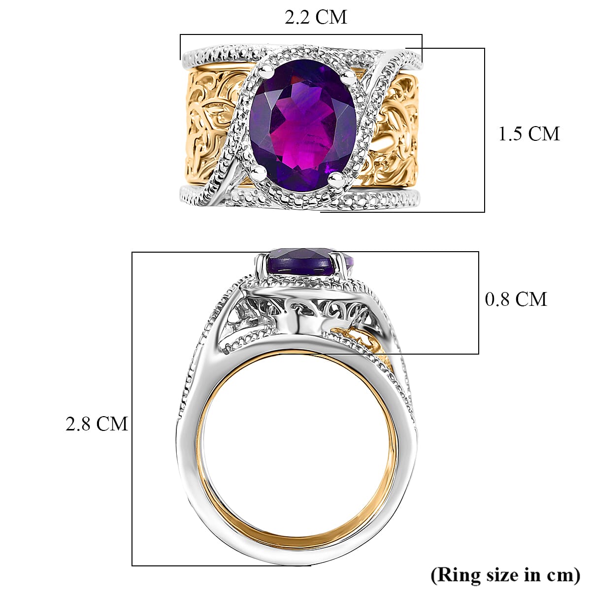 D'joy African Amethyst Solitaire Ring in Two Tone Plating 3.27 Ct. D'joy African Amethyst Solitaire Ring in Two Tone Plating 3.27 Ct.