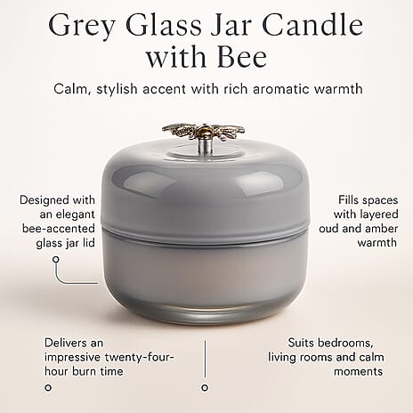Glass Jar Candle with Bee 120g and 24hr Burn Time (Jasmine and Neroli) - Grey