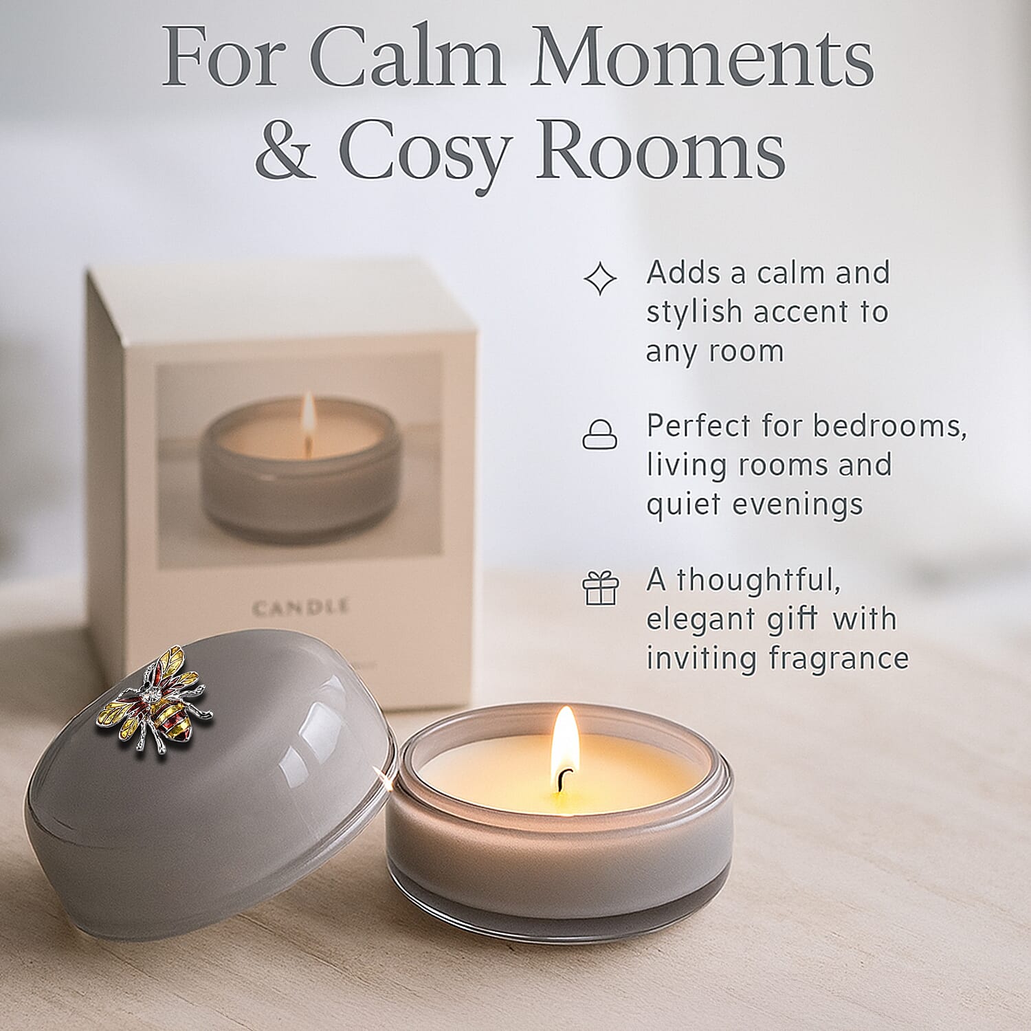 Glass Jar Candle with Bee 120g and 24hr Burn Time (Jasmine and Neroli) - Grey