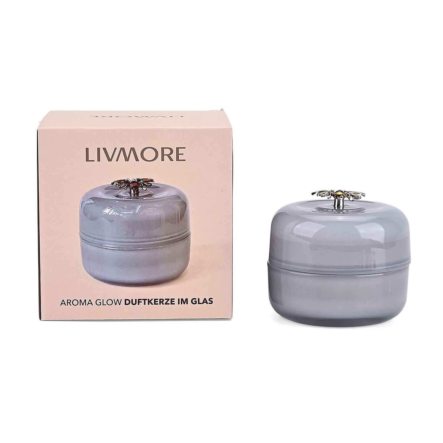 Glass Jar Candle with Bee 120g and 24hr Burn Time (Jasmine and Neroli) - Grey