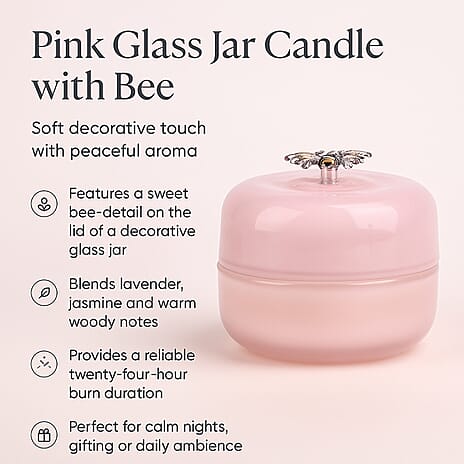 Glass Jar Candle with Bee 120g and 24hr Burn Time (Jasmine and Lavender) - Pink