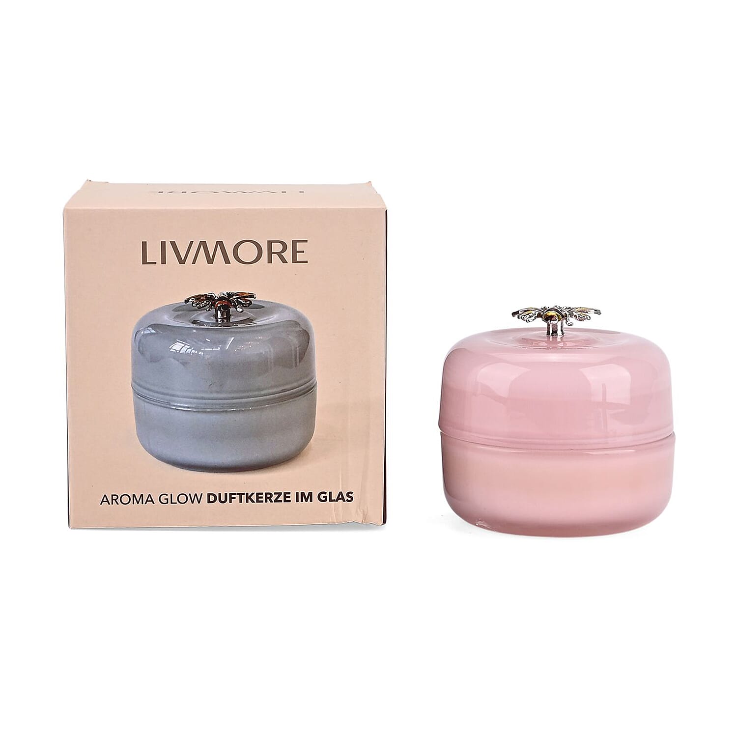 Glass Jar Candle with Bee 120g and 24hr Burn Time (Jasmine and Lavender) - Pink