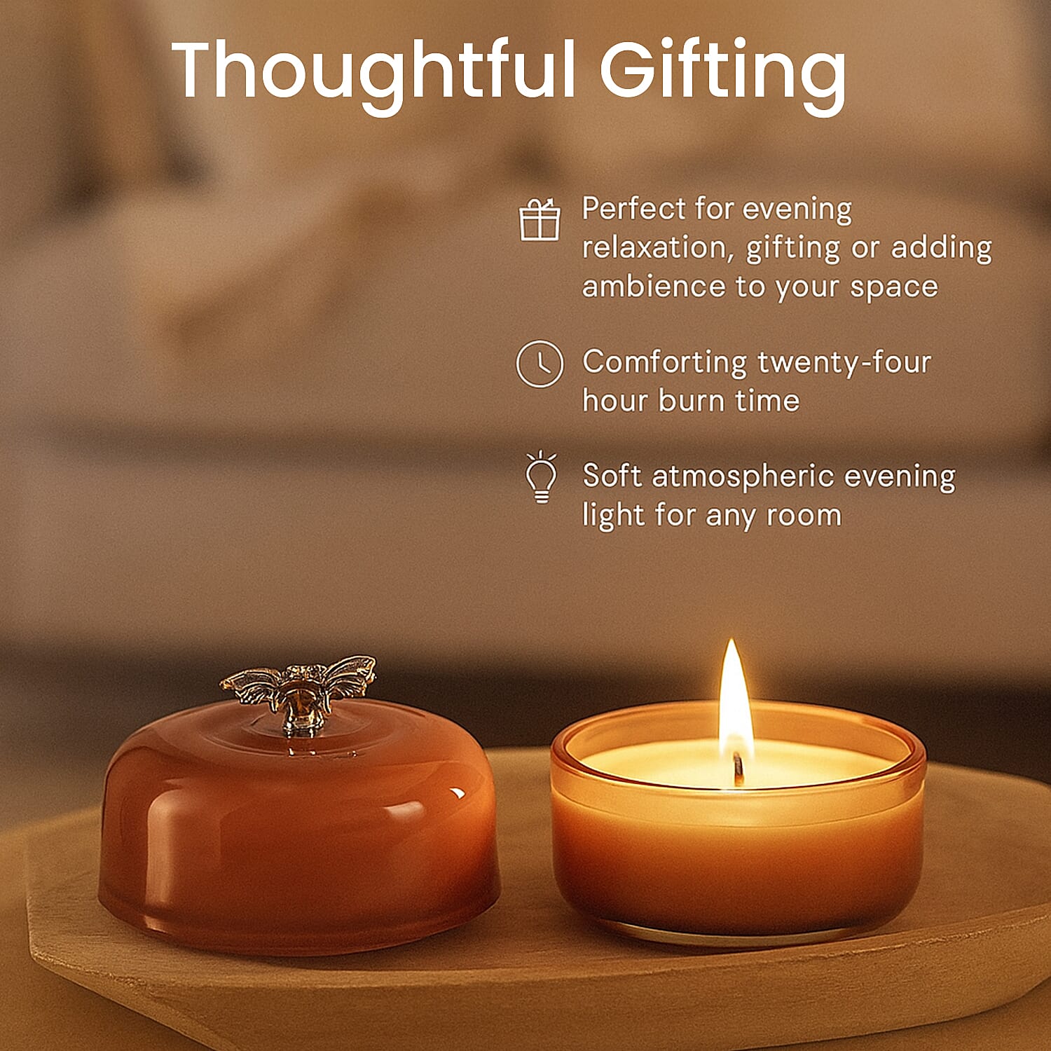 Glass Jar Candle with Bee 120g and 24hr Burn Time (Oud Wood) - Caramel