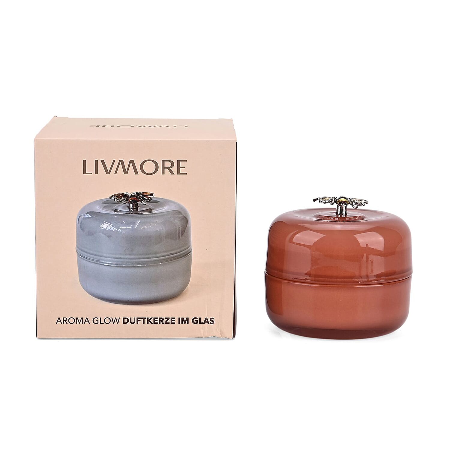 Glass Jar Candle with Bee 120g and 24hr Burn Time (Oud Wood) - Caramel