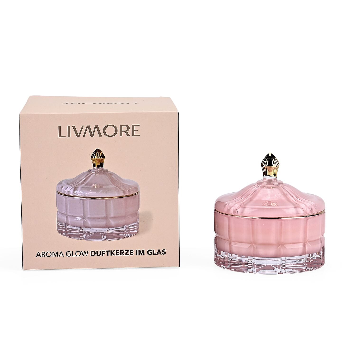 Aroma Glow Glass Jar Candles Jasmine and Neroli Scent (150g) (28hr Burn Time) - Pink