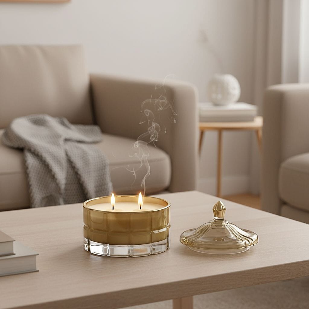 Aroma Glow Glass Jar Candles Oud Wood Scent (150g) (28hr Burn Time) - Green