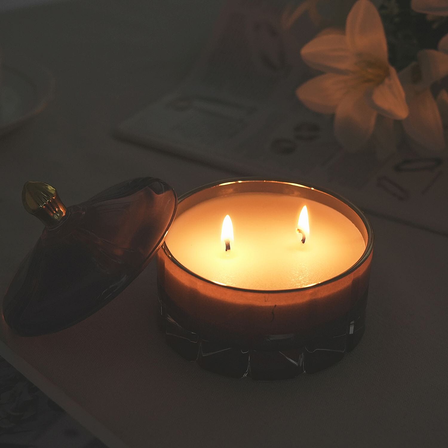 Aroma Glow Glass Jar Candles Lavender and Jasmine Scent (150g) (28hr Burn Time) - Purple