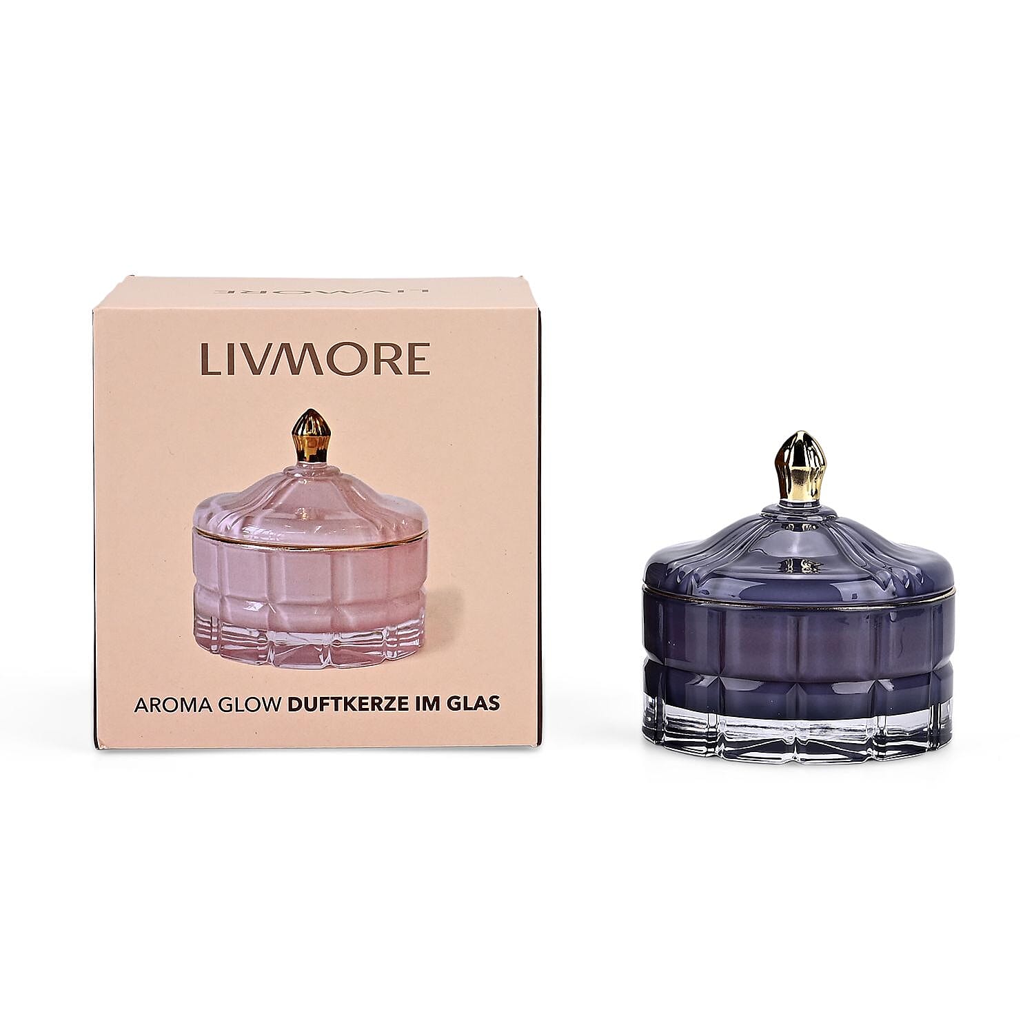 Aroma Glow Glass Jar Candles Lavender and Jasmine Scent (150g) (28hr Burn Time) - Purple