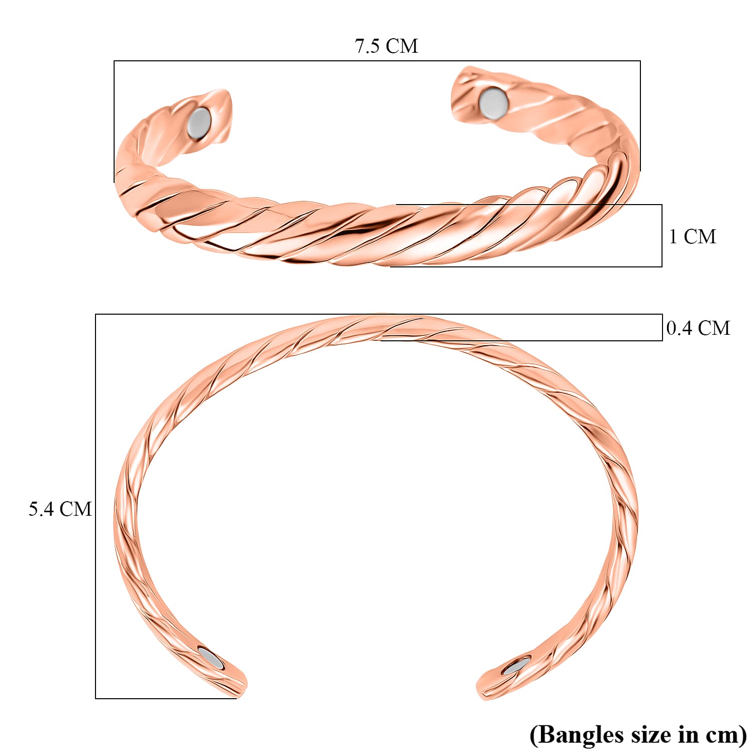 Magnetic Rose Gold Cuff Bangle (Size 7.5)