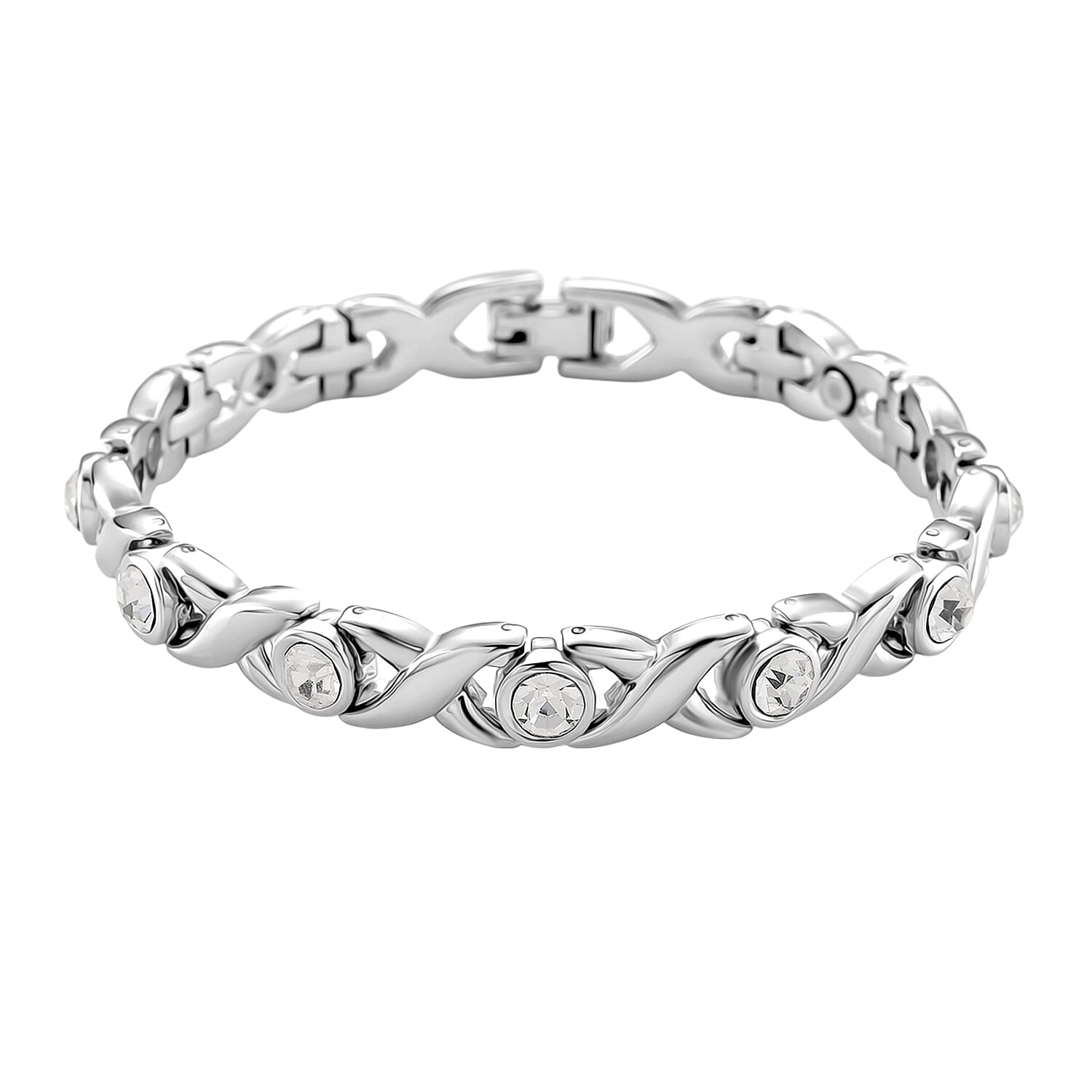 Austrian White Crystal Beads Bracelet (Size - 7.5) in Silver Colour Tone 1.10 Ct.