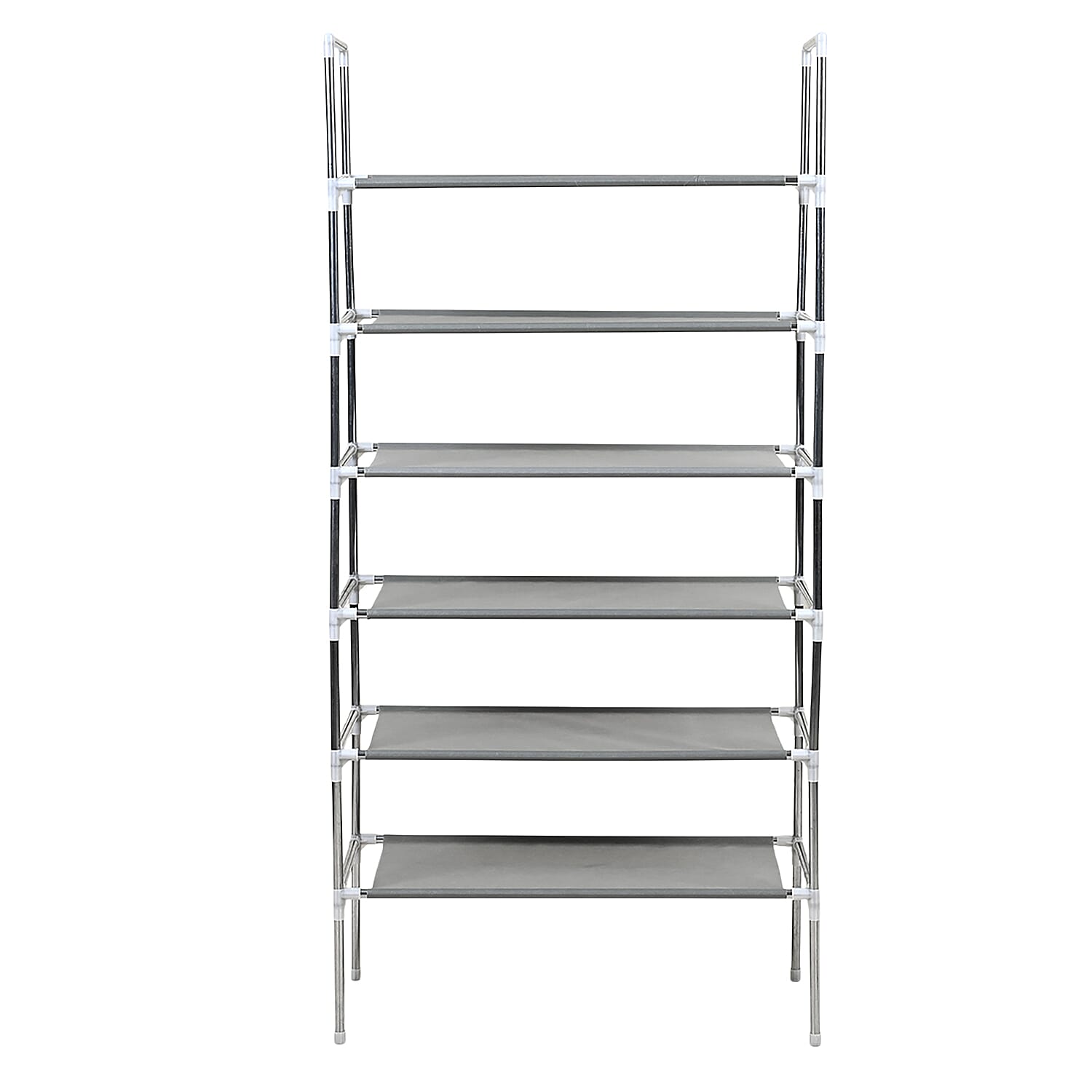 6-Tier Metal & Fabric Multi-Purpose Storage Shelf Rack (60x28x120cm) - Grey & White