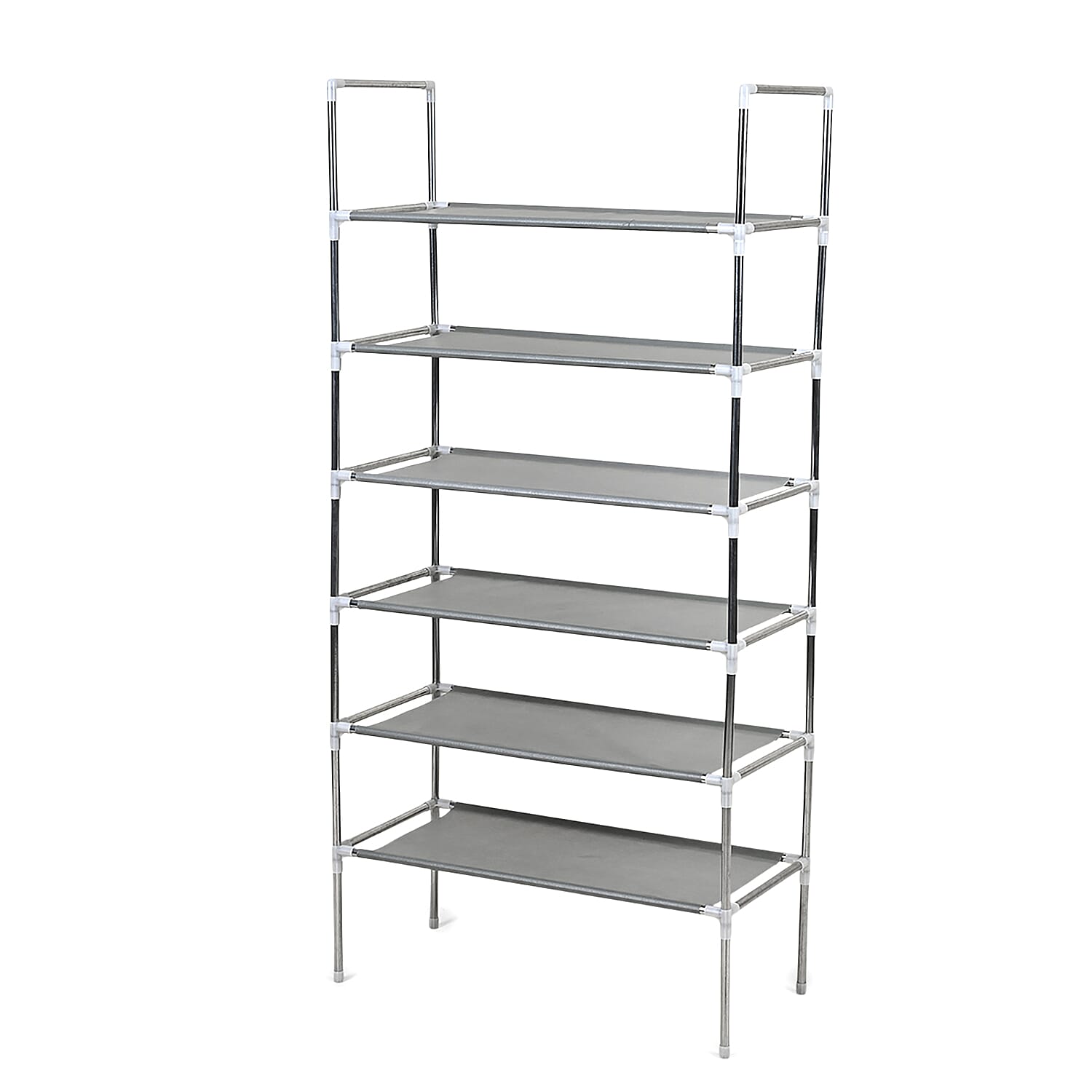 6-Tier Metal & Fabric Multi-Purpose Storage Shelf Rack (60x28x120cm) - Grey & White