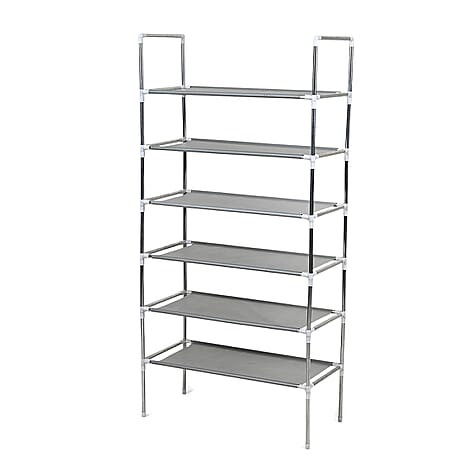 6-Tier Metal & Fabric Multi-Purpose Storage Shelf Rack (60x28x120cm) - Grey & White