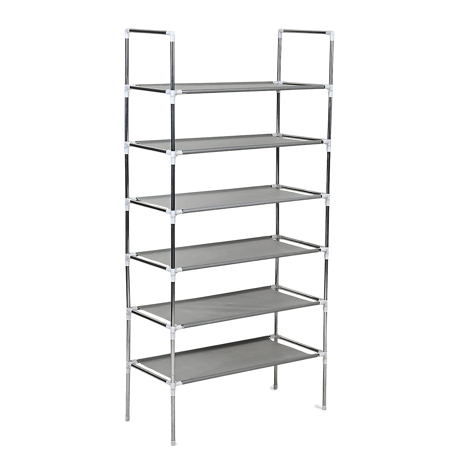 6-Tier Metal & Fabric Multi-Purpose Storage Shelf Rack (60x28x120cm) - Grey & White