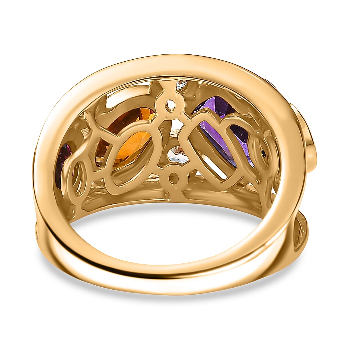 Designer Inspired - African Amethyst & Multi Gemstones Cluster Ring in 18K Vermeil Yellow Gold Plated Sterling Silver 2.45 Ct Designer Inspired - African Amethyst & Multi Gemstones Cluster Ring in 18K Vermeil Yellow Gold Plated Sterling Silver 2.45 Ct