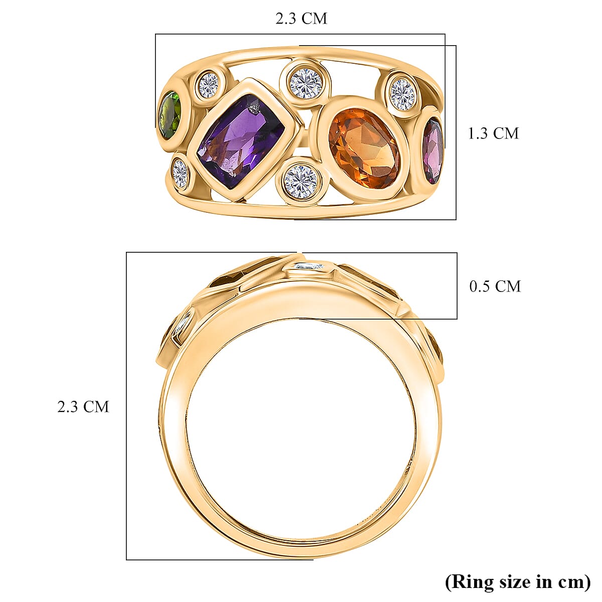 Designer Inspired - African Amethyst & Multi Gemstones Cluster Ring in 18K Vermeil Yellow Gold Plated Sterling Silver 2.45 Ct Designer Inspired - African Amethyst & Multi Gemstones Cluster Ring in 18K Vermeil Yellow Gold Plated Sterling Silver 2.45 Ct