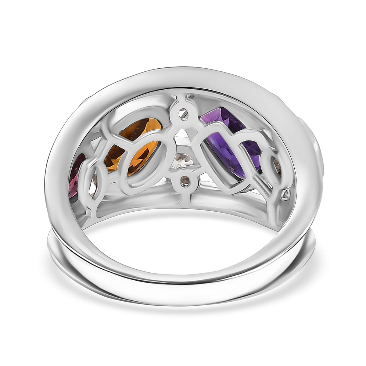Designer Inspired - African Amethyst & Multi Gemstones Cluster Ring in Platinum Overlay Sterling Silver 2.45 Ct