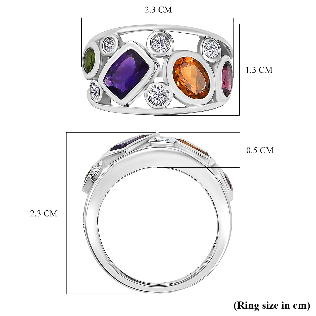Designer Inspired - African Amethyst & Multi Gemstones Cluster Ring in Platinum Overlay Sterling Silver 2.45 Ct