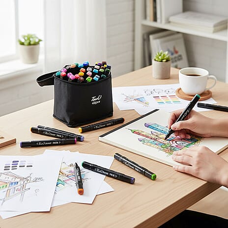 Set of 48 Dual Tip Marker Pens with Portable Storage Bag