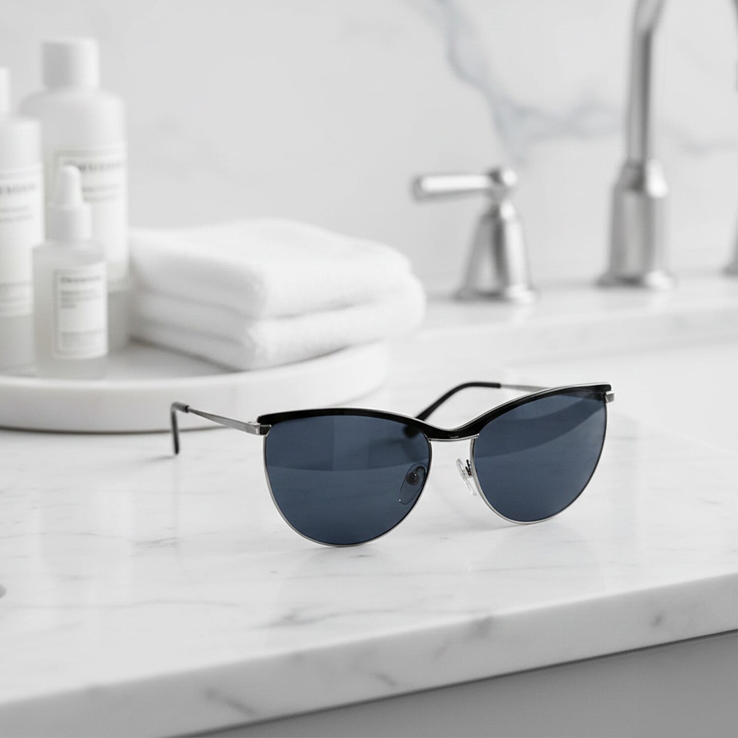 Gucci Cat Eye Sunglasses with Dark Grey Lenses - Gold & Silver