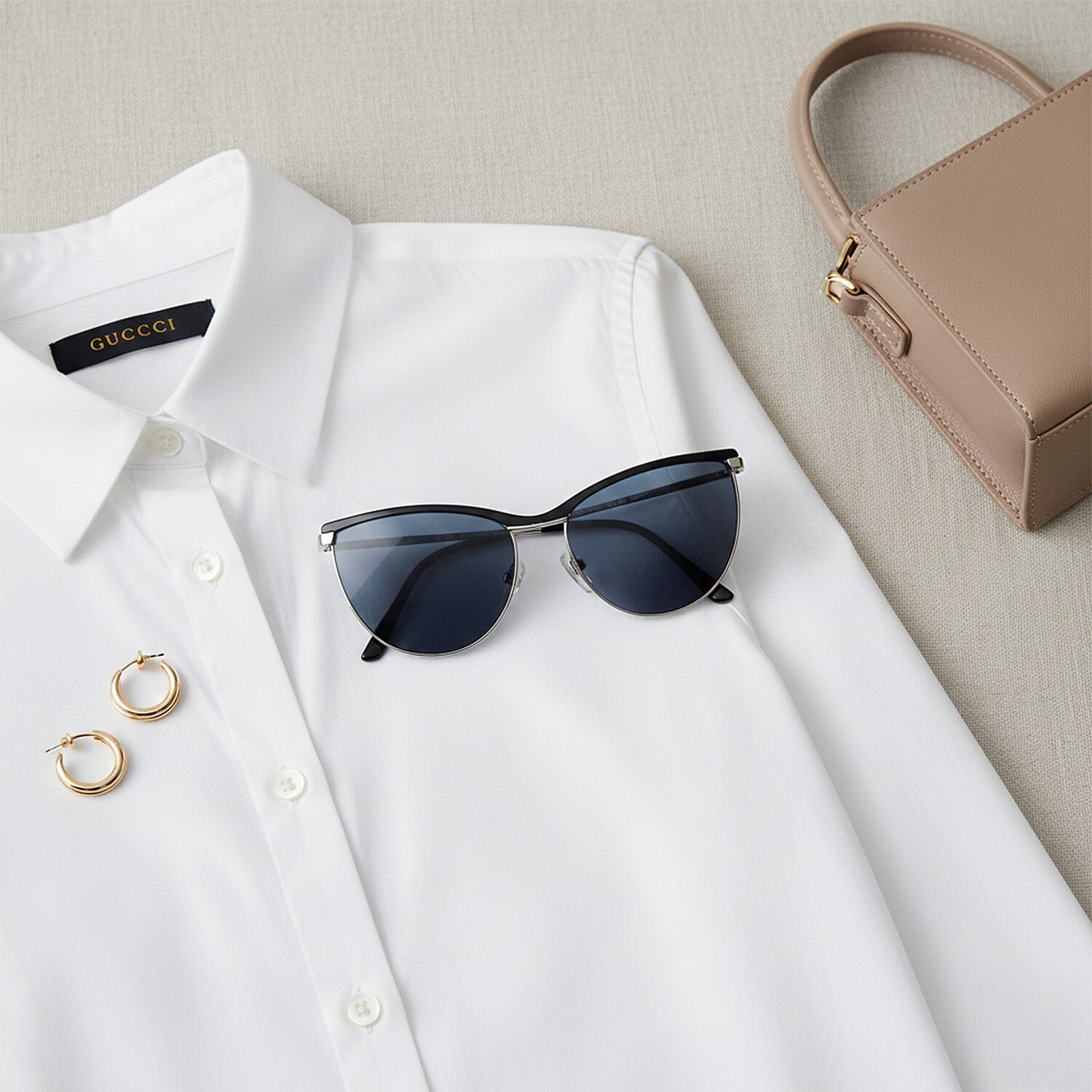 Gucci Cat Eye Sunglasses with Dark Grey Lenses - Gold & Silver