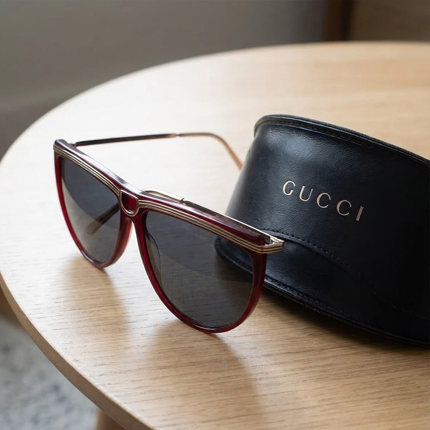 Gucci Ladies Red Rectangular Sunglasses with Gold Metal Front Design - Red