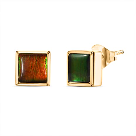 D’joy Ammolite Solitaire Stud Push Post Earring in 18K YG VermeilSterling Silver  2.120  Ct.
