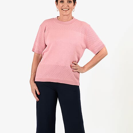 Sugar Crisp Short Sleeve Diamond Patten Top (Size S) - Pastel Pink