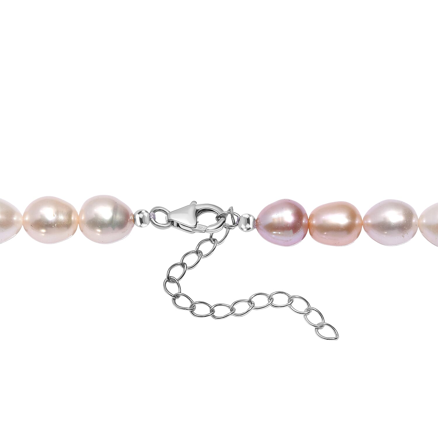 Multi Color Fresh Water Pearl Necklace (Size - 18-2 Ext) with Lobster Clasp in Rhodium Overlay Sterling Silver 235.00 Ct. Multi Color Fresh Water Pearl Necklace (Size - 18-2 Ext) with Lobster Clasp in Rhodium Overlay Sterling Silver 235.00 Ct.