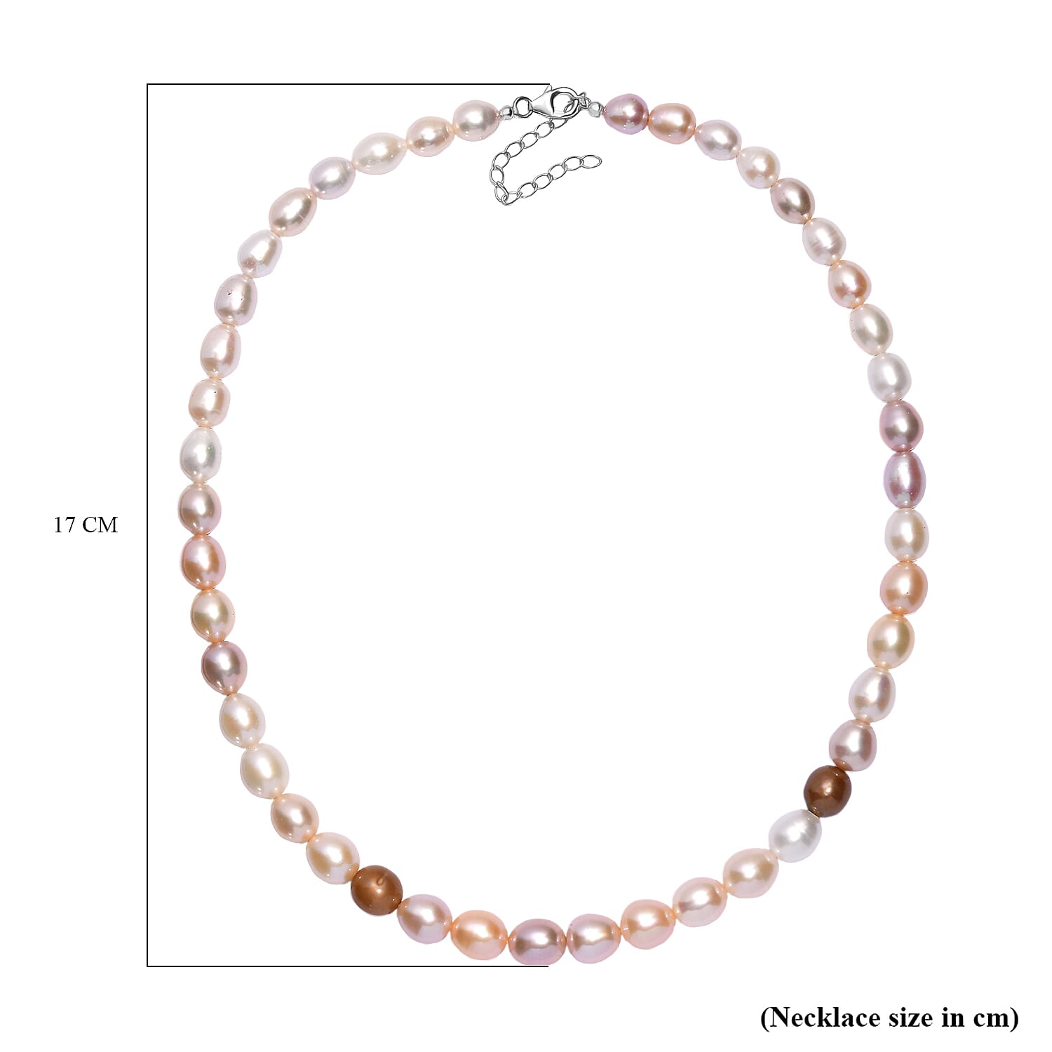 Multi Color Fresh Water Pearl Necklace (Size - 18-2 Ext) with Lobster Clasp in Rhodium Overlay Sterling Silver 235.00 Ct. Multi Color Fresh Water Pearl Necklace (Size - 18-2 Ext) with Lobster Clasp in Rhodium Overlay Sterling Silver 235.00 Ct.