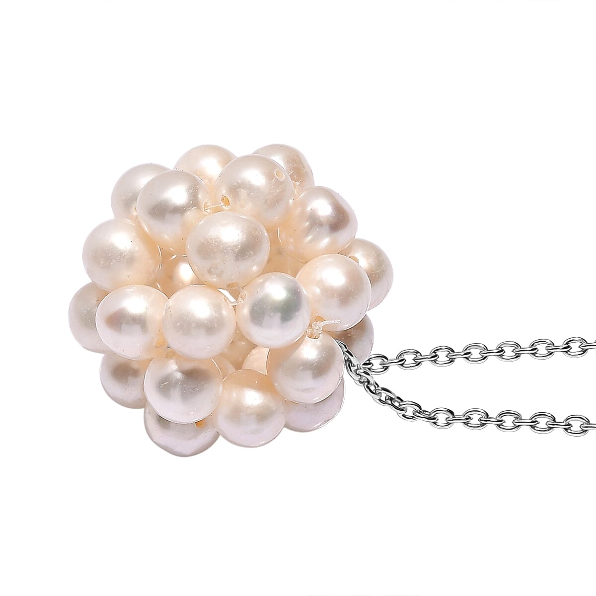 Fresh Water Pearl Necklace (Size - 20) with Lobster Clasp in Rhodium Overlay Sterling Silver 25.00 Ct.