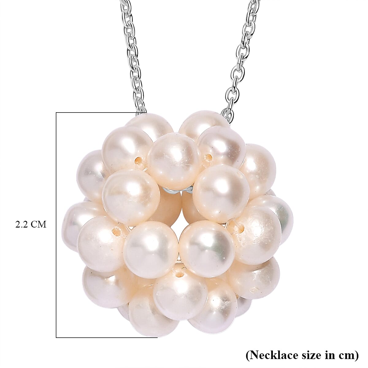 Fresh Water Pearl Necklace (Size - 20) with Lobster Clasp in Rhodium Overlay Sterling Silver 25.00 Ct.