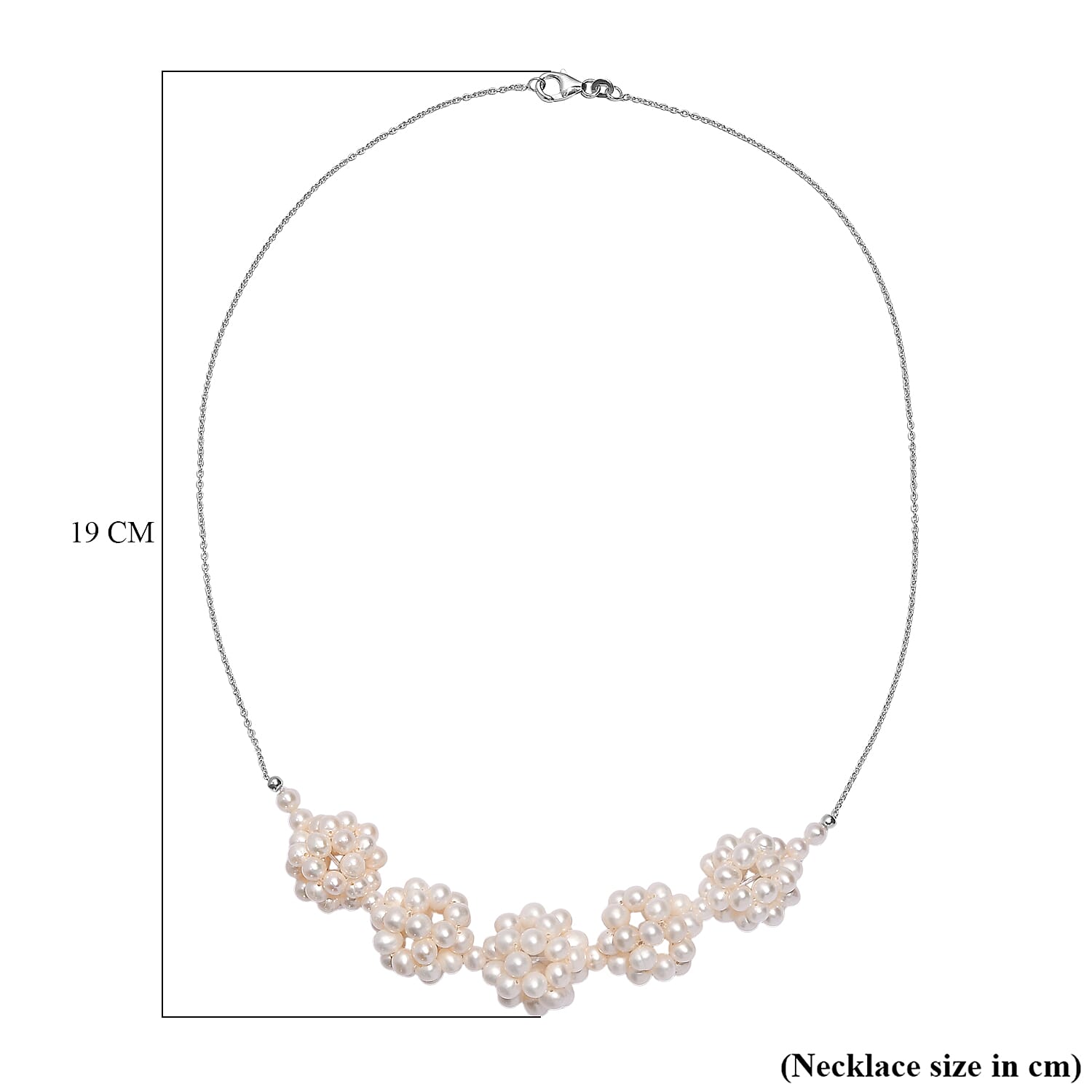 Fresh Water Pearl Necklace (Size - 20) with Lobster Clasp in Rhodium Overlay Sterling Silver 145.00 Ct.