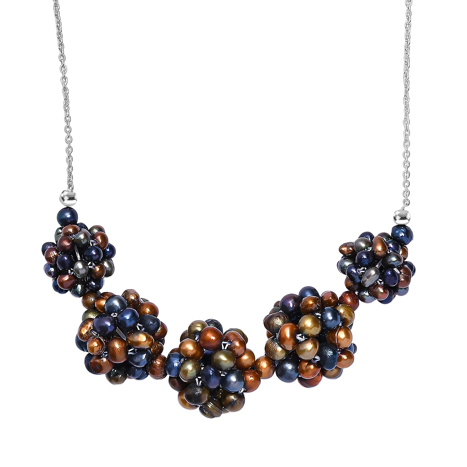 Peacock Dyed Pearl Necklace (Size - 20) with Lobster Clasp in Rhodium Overlay Sterling Silver 75.00 Ct.