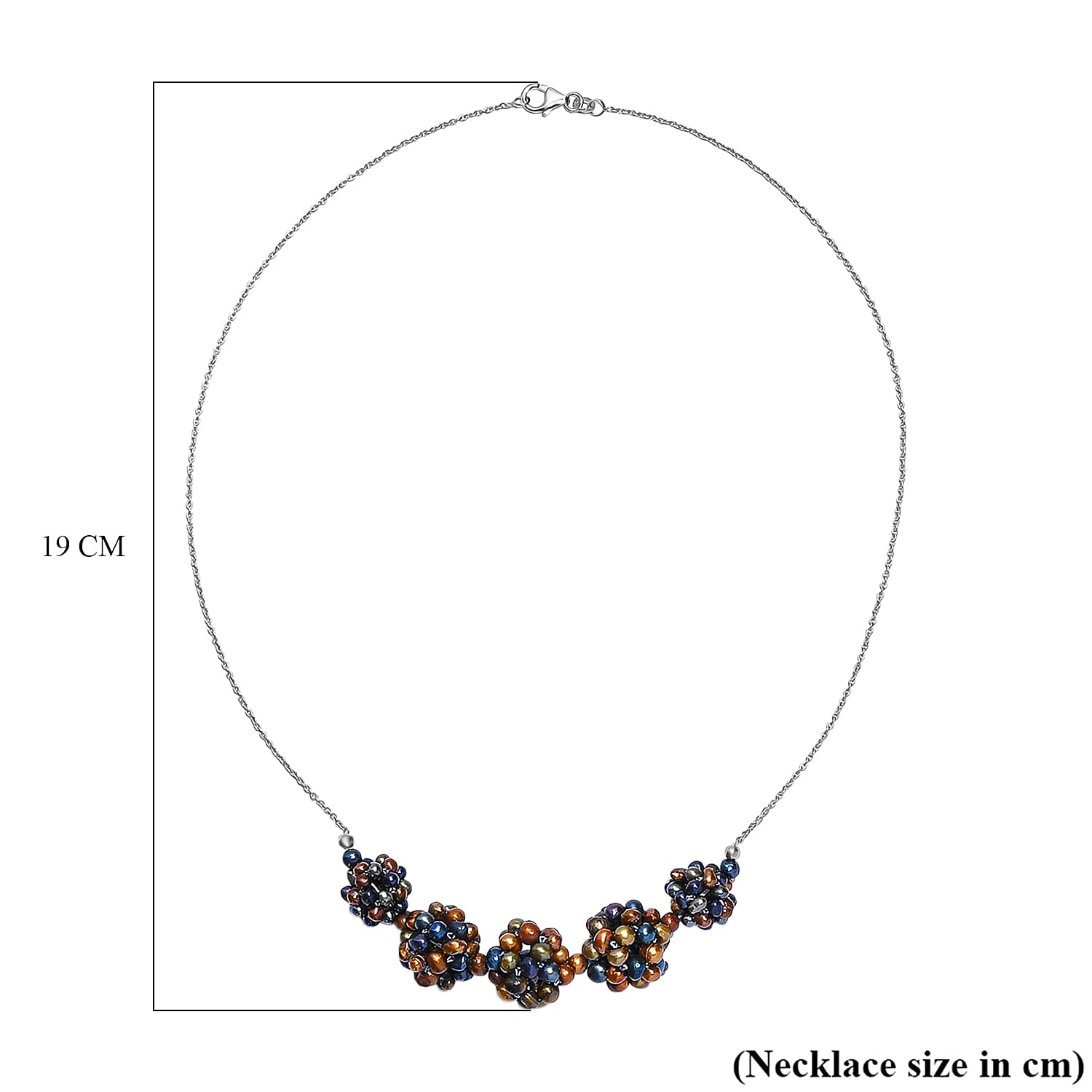 Peacock Dyed Pearl Necklace (Size - 20) with Lobster Clasp in Rhodium Overlay Sterling Silver 75.00 Ct.