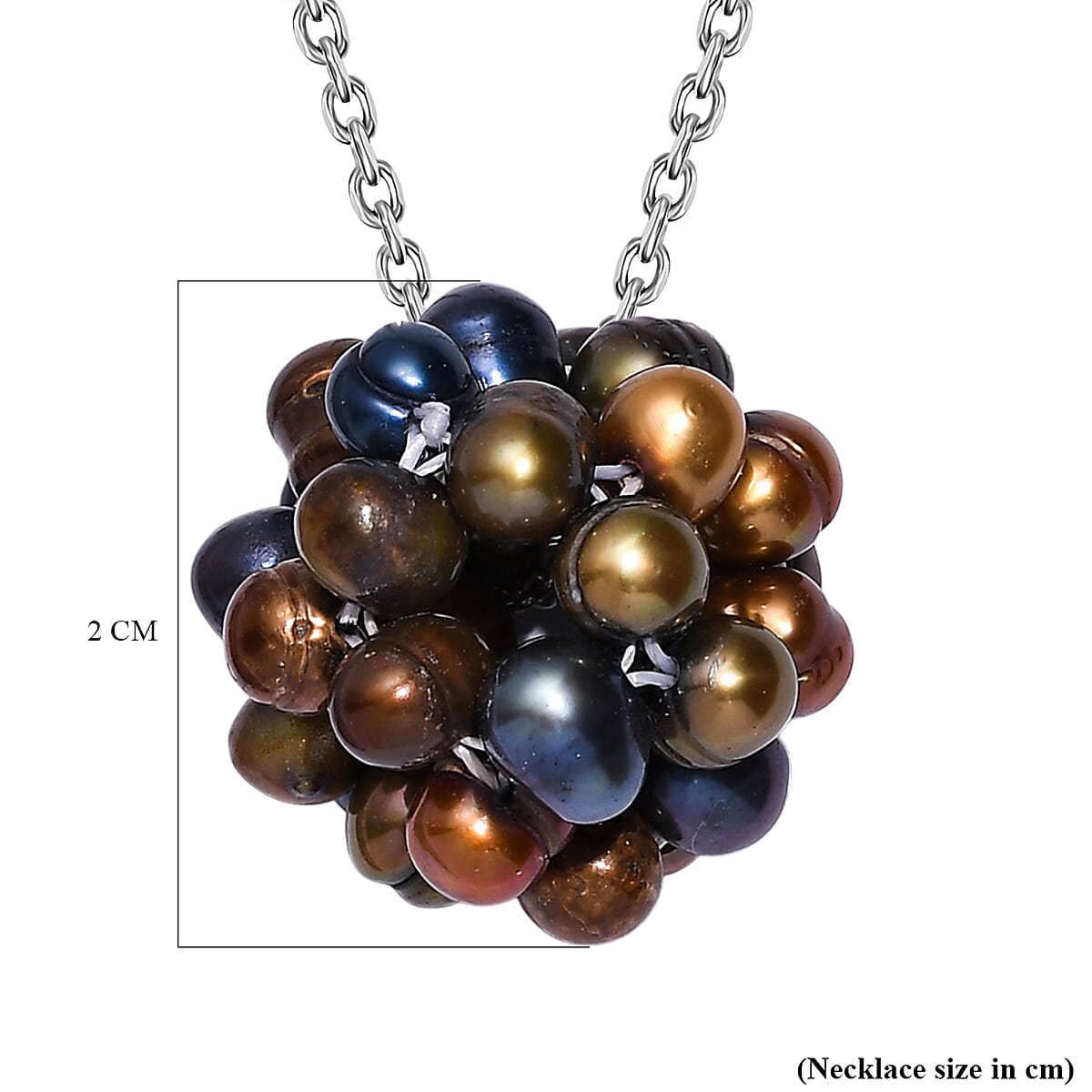 Peacock Dyed Pearl Necklace (Size - 20) with Lobster Clasp in Rhodium Overlay Sterling Silver 18.00 Ct.