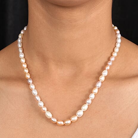 Multi Color Fresh Water Pearl Necklace (Size - 18-2 Ext) with Lobster Clasp in 18K Vermeil Yellow Gold Plated Sterling Silver 132.00 Ct.