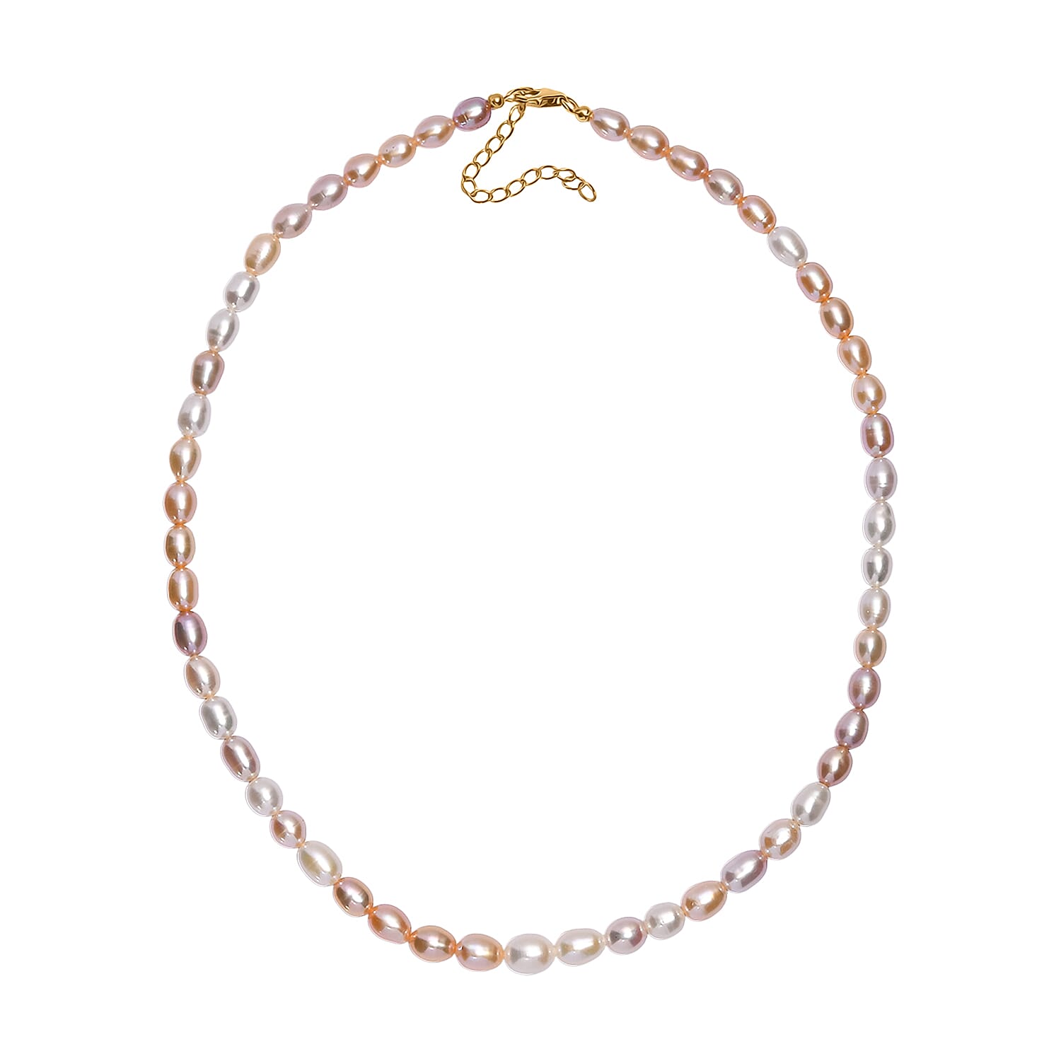 Multi Color Fresh Water Pearl Necklace (Size - 18-2 Ext) with Lobster Clasp in 18K Vermeil Yellow Gold Plated Sterling Silver 132.00 Ct.