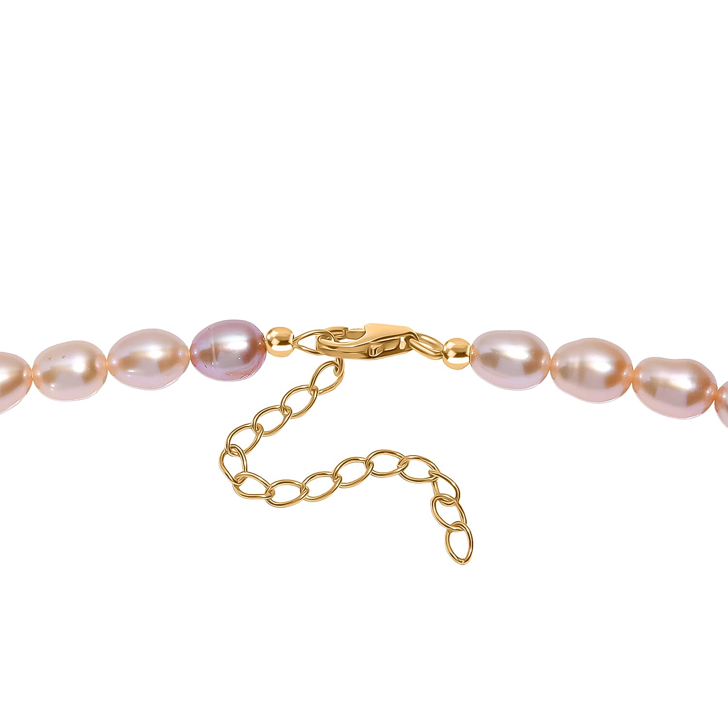Multi Color Fresh Water Pearl Necklace (Size - 18-2 Ext) with Lobster Clasp in 18K Vermeil Yellow Gold Plated Sterling Silver 132.00 Ct.