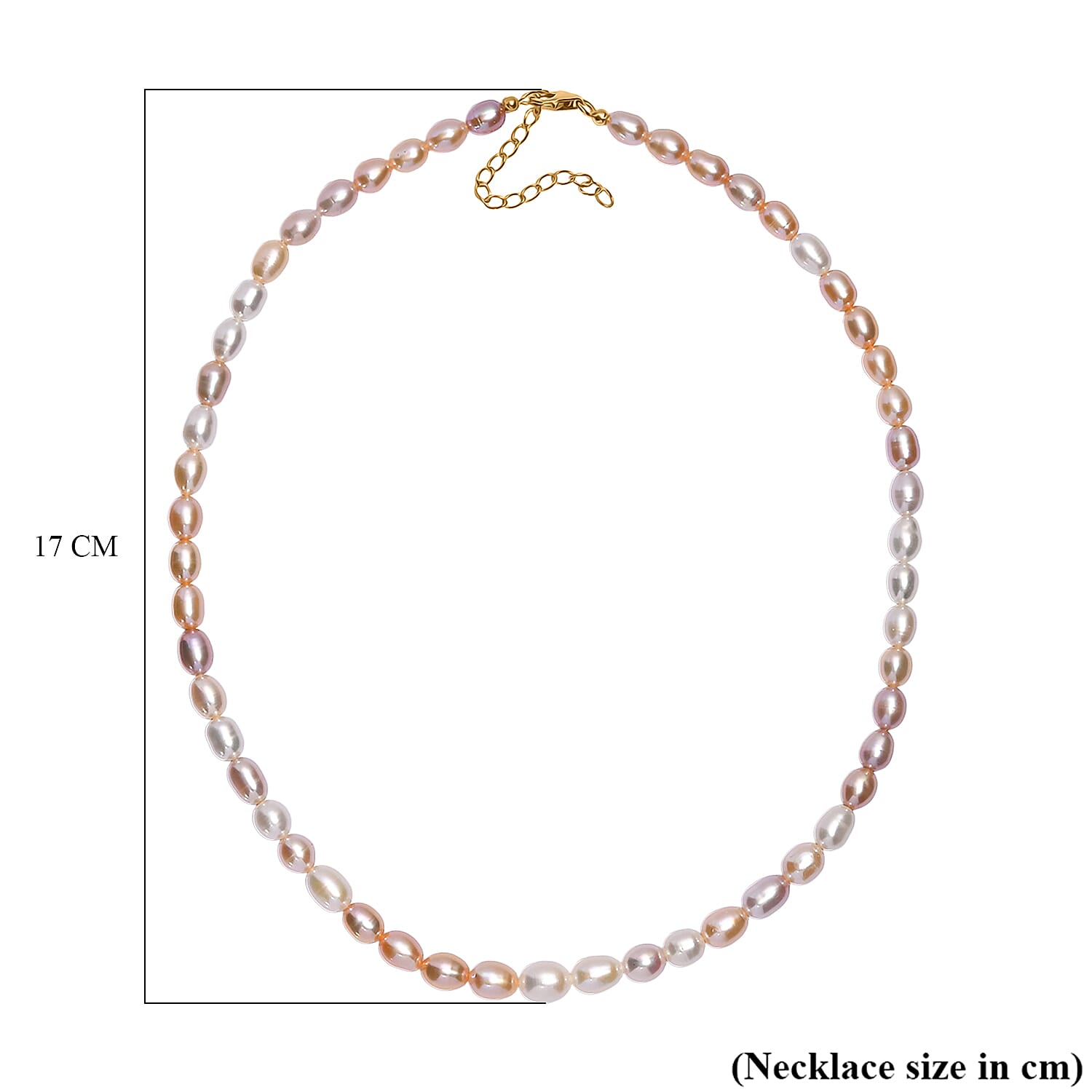 Multi Color Fresh Water Pearl Necklace (Size - 18-2 Ext) with Lobster Clasp in 18K Vermeil Yellow Gold Plated Sterling Silver 132.00 Ct.