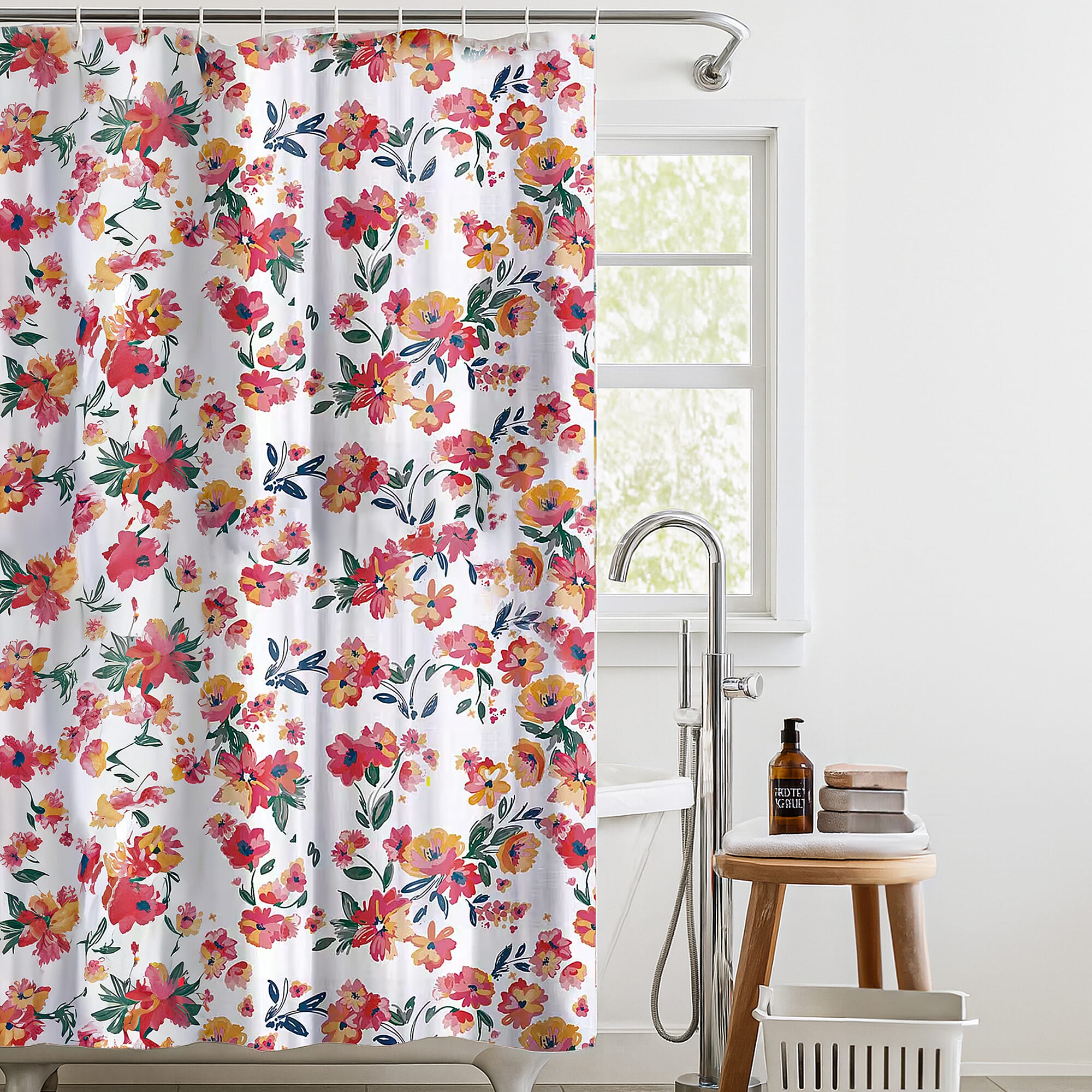 Country Club Blosssom Design Shower Curtain with Hooks (Size 180x180cm) - Orange